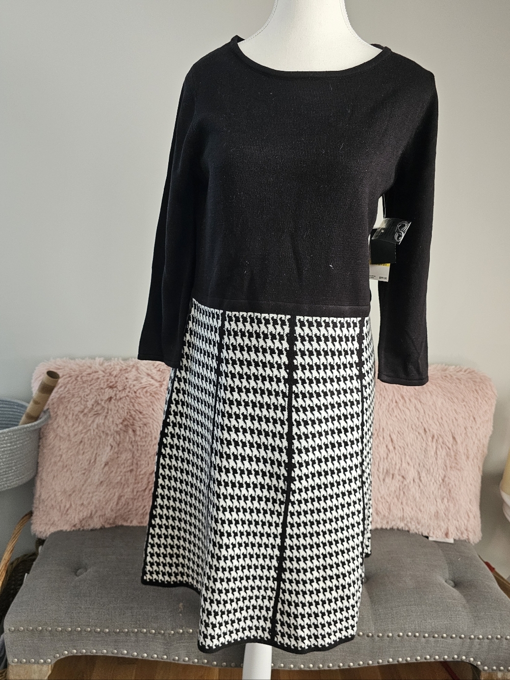 Black & White Houndstooth A-Line Skirt